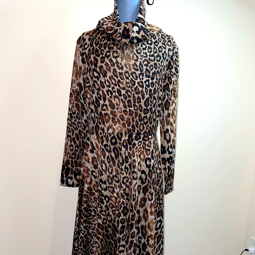 Cow neck dress brown leopard
